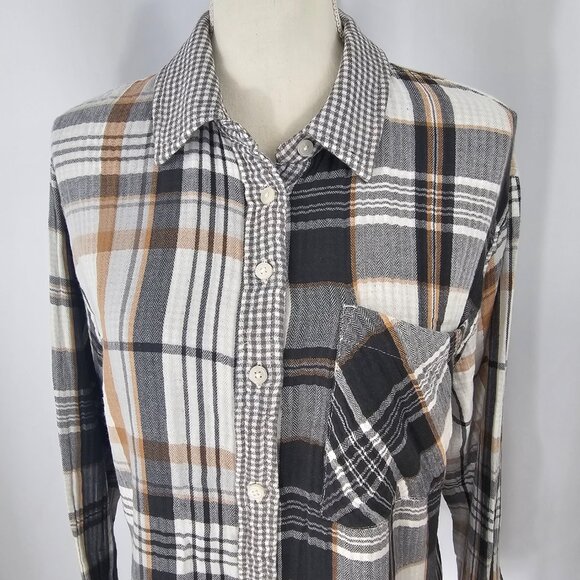 Aerie Women's Grey Plaid Cotton Flannel Long Sleeve Pajama Top Size M NWT - Picture 3 of 16